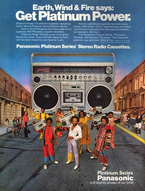 Vintage ad for Panasonic boom boxes, featuring Earth, Wind & Fire.jpg
